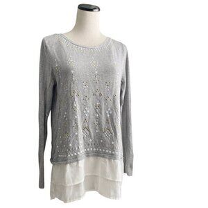 New York and Co - Gray Layered Beaded Sweater - Size Small